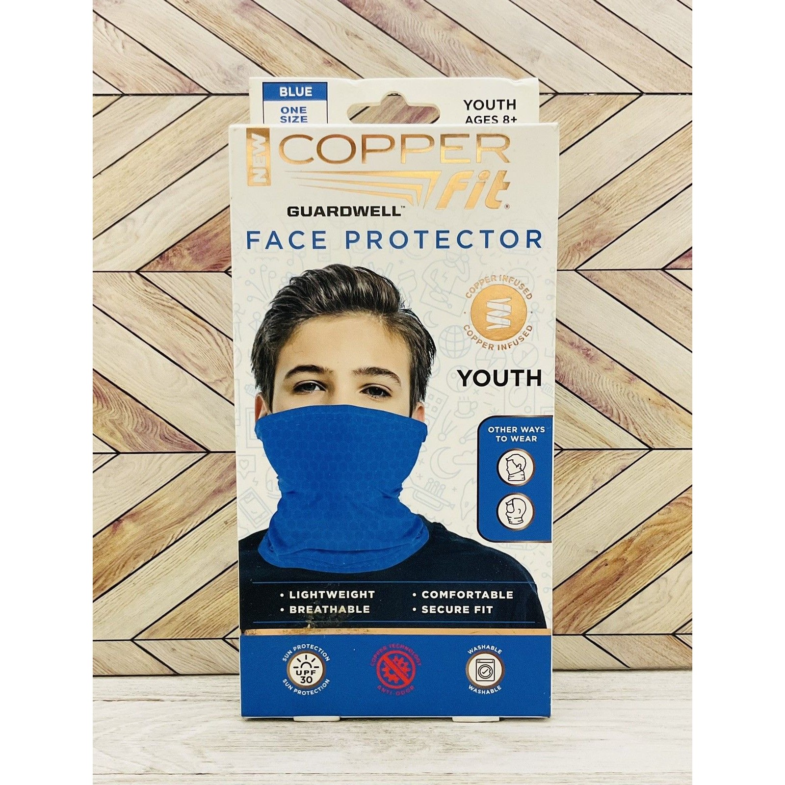 Copper Fit Guardwell Youth Face Protector Gaiter Blue Reusable Face Cover